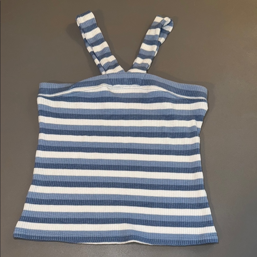 Altar'd State White and Blue Ribbed Sleeveless Halter Tank Tube Top Size M